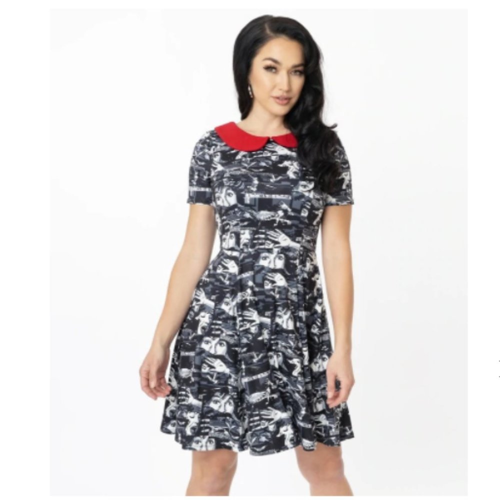 Unique-Vintage x The Birds, Attack Print Margot Fit & Flare Dress